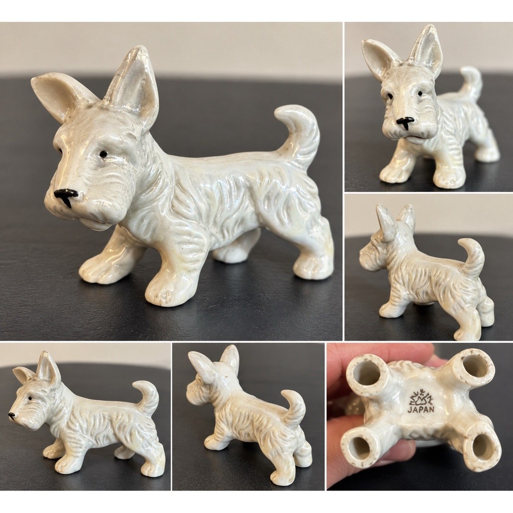 Vintage Japan White Ceramic Scottie Dog Figurine 5" Scottish Terrier Mid Century